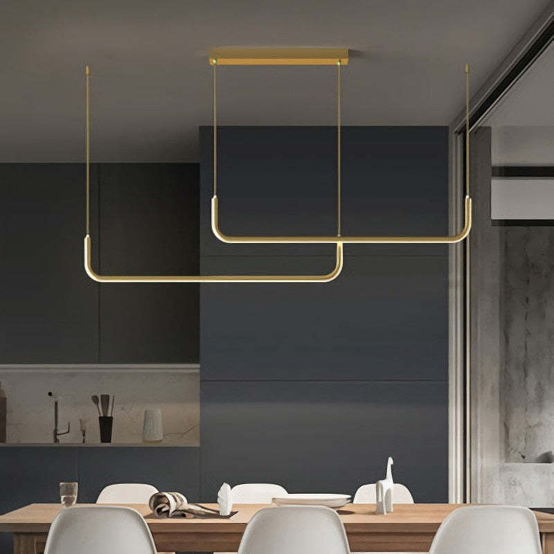 Freyza | Suspension linéaire moderne noire et dorée – Cuisine et salle à manger modernes