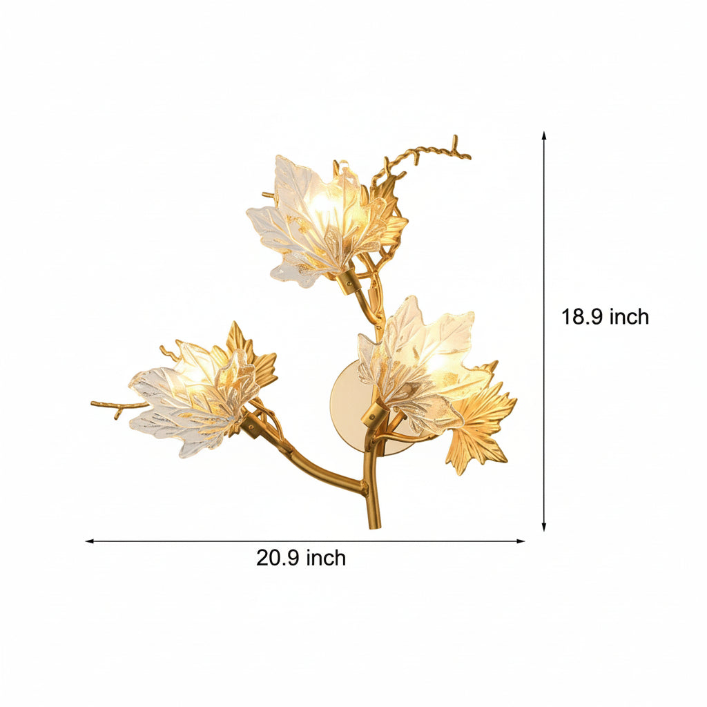 Freyza - LED Wall Sconce Light – Nordic Glass Maple Leaves Art Deco (53x48cm / 20.9x18.9in)