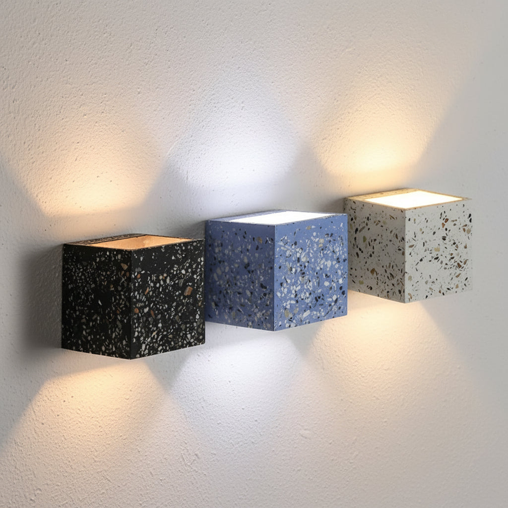 Freyza - Nordische Wandleuchte Würfel Auf/Ab Terrazzo-Stein G4 10cm / 4in quadratische industrielle Nachttischleuchte