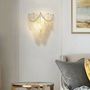Freyza - Glass Wall Sconce – French Leaf Feather Pearl Gold (E14 Dimming & 31x34cm)