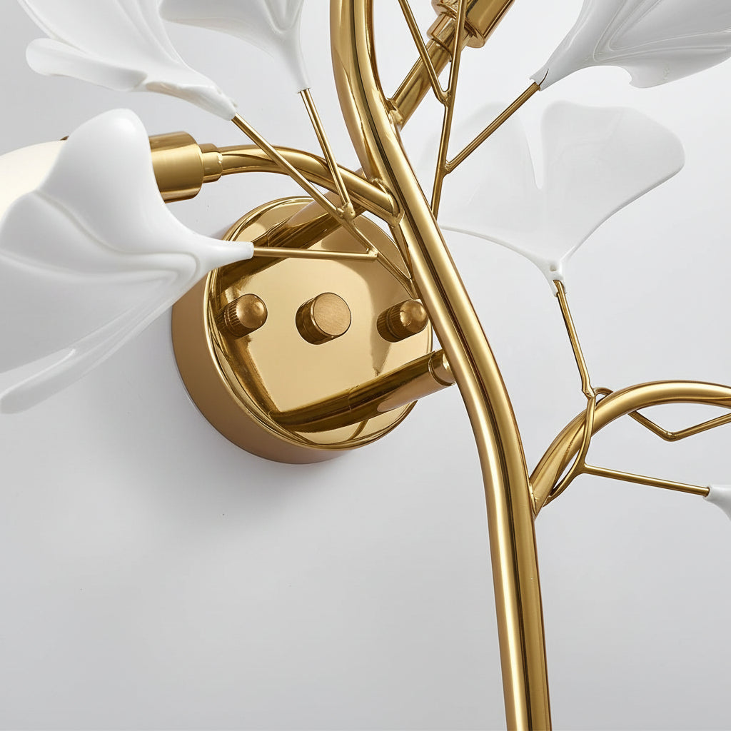 Freyza - Nordic Gold Leaves & Branches Wall Sconce – 3-Color Dimmable LED Botanical Art Light - Iron