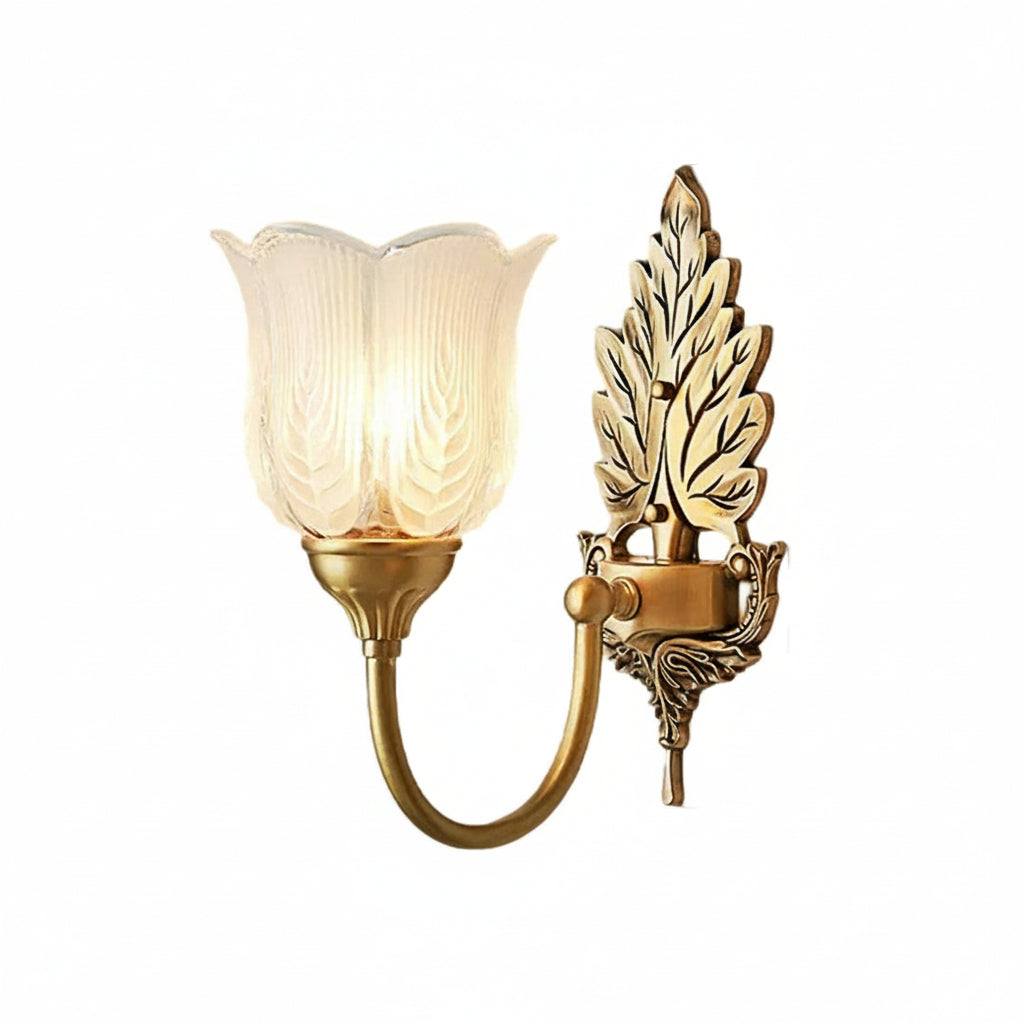 Freyza - Brass Wall Sconce – American Vintage Bud Glass (E14 LED & 29-30cm)