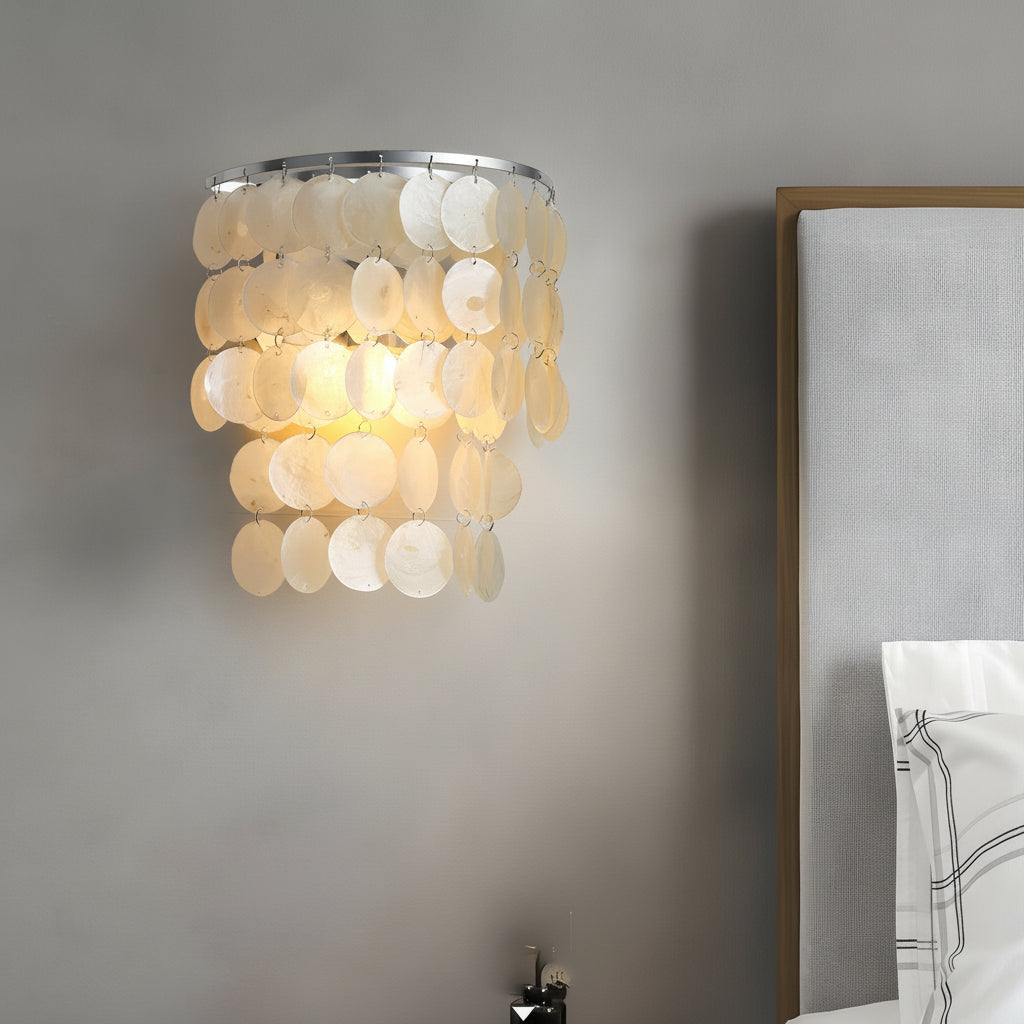 Freyza - Coastal Capiz Shell LED Wall Sconce – Natural Sea Shell Bedside Wall Lamp - Gold/Chrome