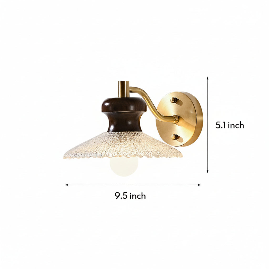 Freyza - LED Wall Sconce Light – Retro South Seas Brass Wood Glass (24x24cm / 9.45x9.45in)