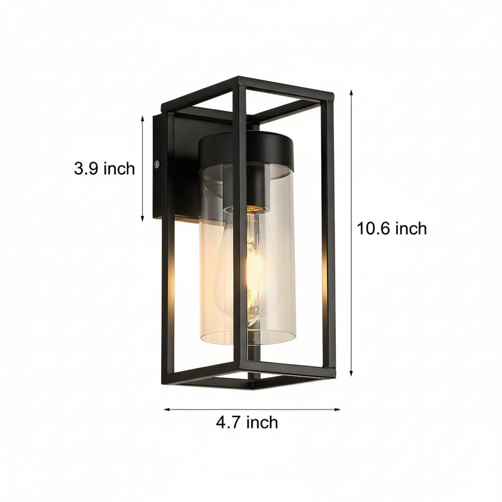 Freyza - LED Wall Sconce Light – Industrial Retro Black Iron Clear Glass (27x12cm / 10.6x4.7in