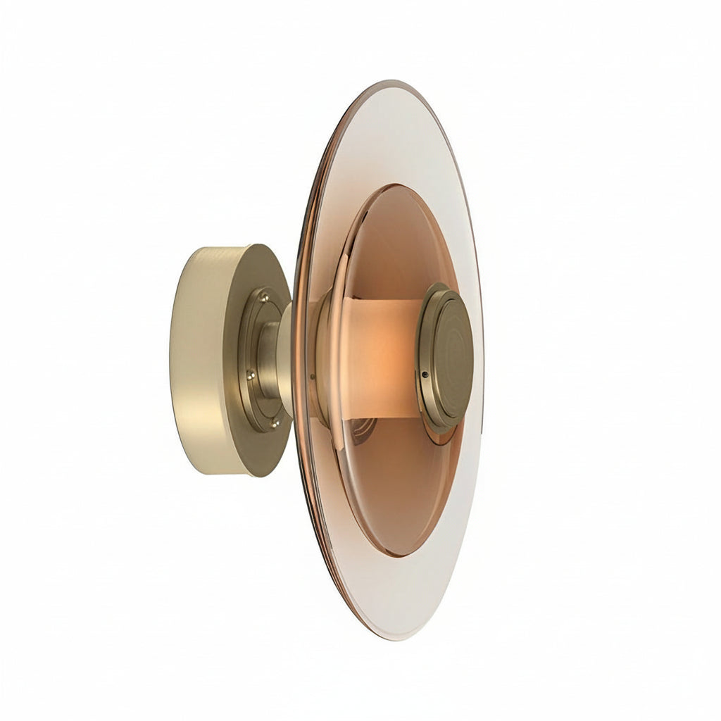 Freyza - Modern Nordic Double-Layer Glass Wall Sconce – Luxury Electroplated Metal LED Lamp - Smoke Gray/Cognac
