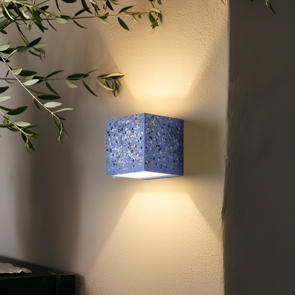 Freyza - Nordische Wandleuchte Würfel Auf/Ab Terrazzo-Stein G4 10cm / 4in quadratische industrielle Nachttischleuchte
