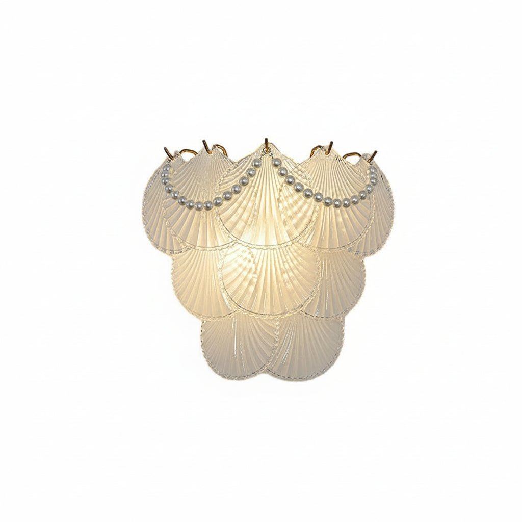 Freyza - Glass Wall Sconce – French Leaf Feather Pearl Gold (E14 Dimming & 31x34cm)