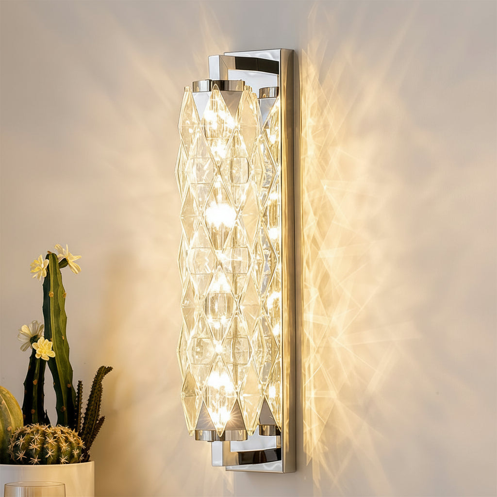 Freyza - LED Wall Sconce Light – Modern Geometric Crystal Stainless Steel (32-48cm / 12.6-18.9in)