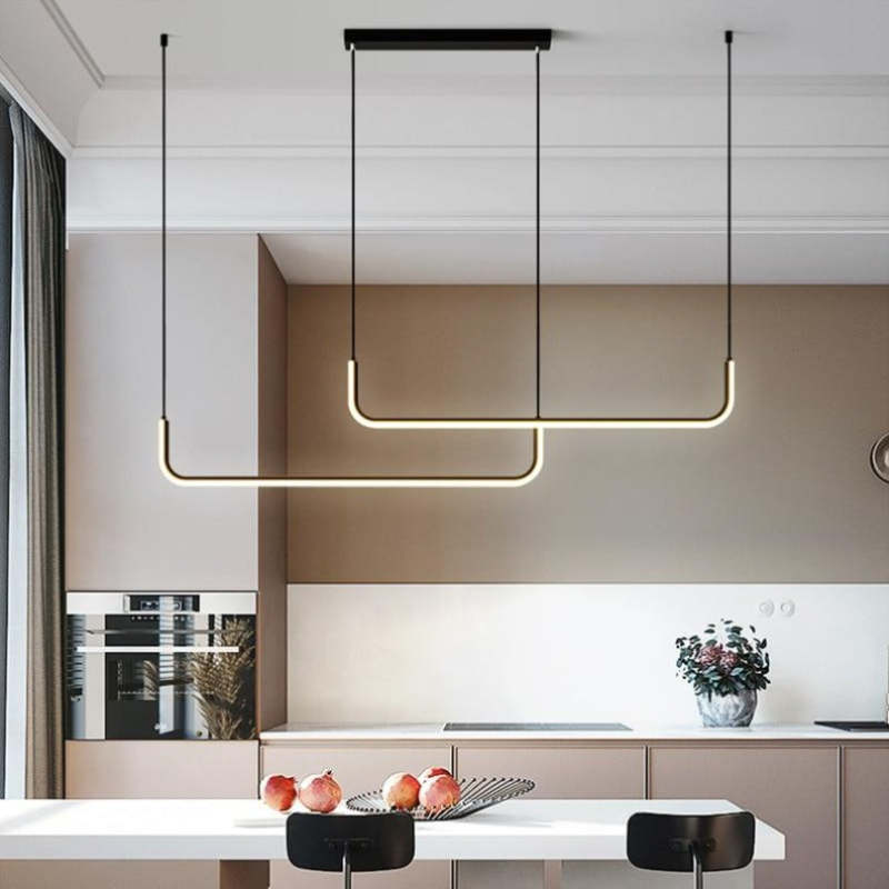 Freyza | Suspension linéaire moderne noire et dorée – Cuisine et salle à manger modernes