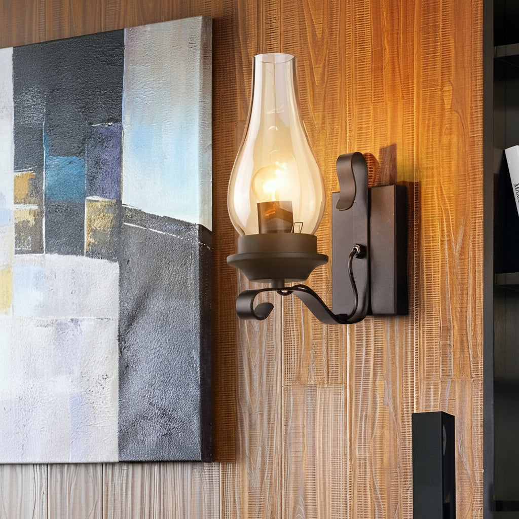 Freyza - Glass Wall Sconce – Industrial Retro Iron Vintage E27 (20x30cm)