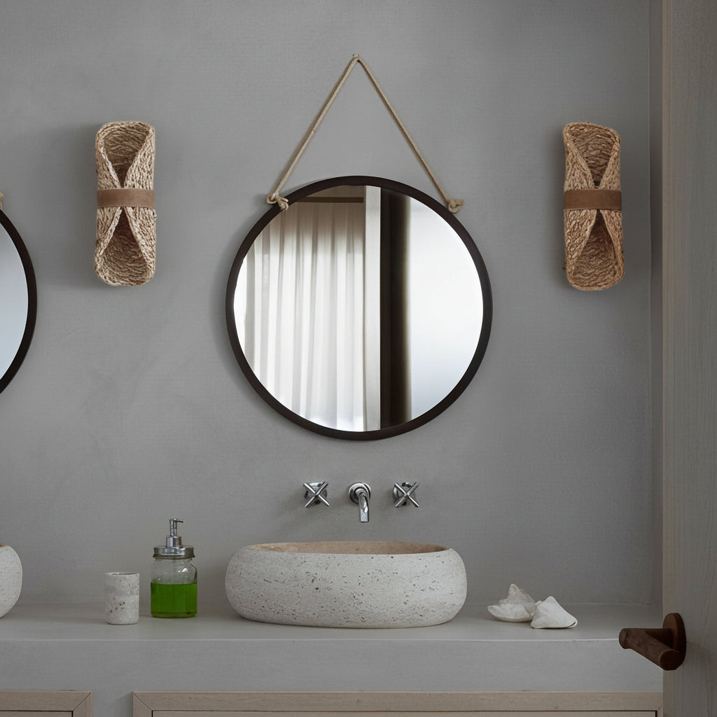 Freyza - Japanese Rattan Wood Wall Sconce – Woven Japandi LED Bedside Lamp (Warm White)
