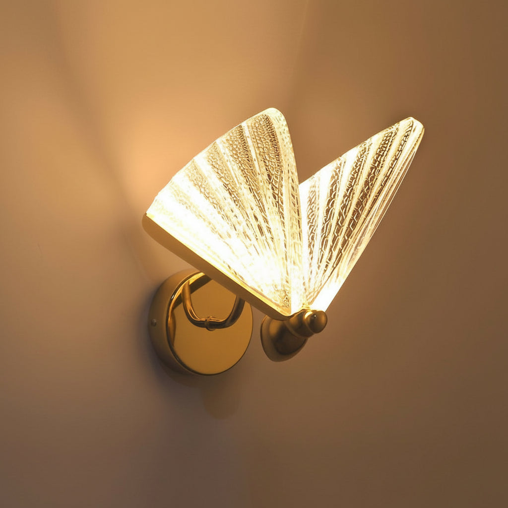 Freyza - LED Wall Sconce Light – Modern Butterfly Acrylic Gold (25x19cm / 9.8x7.5in)