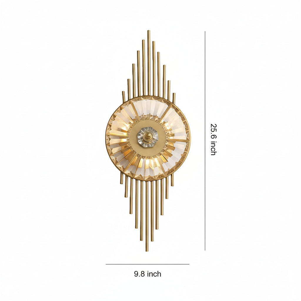 Freyza - LED Wandleuchte – Art Deco Sonnenstrahl Kristall Messing (65x25cm / 25.6x10in)