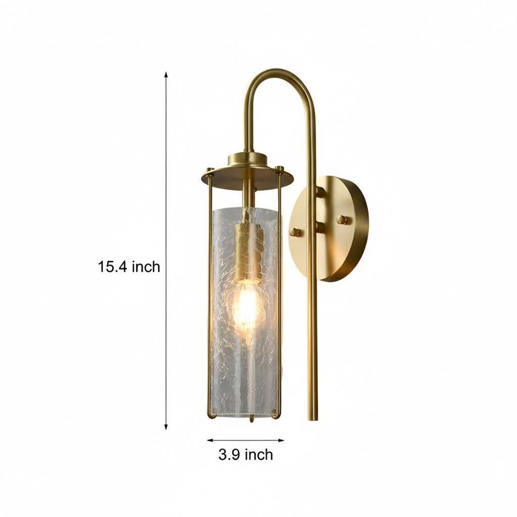 Freyza - LED Wall Sconce Light – Modern Copper Ice-Cracked Glass Tube (39x10cm / 15.4x3.9in)