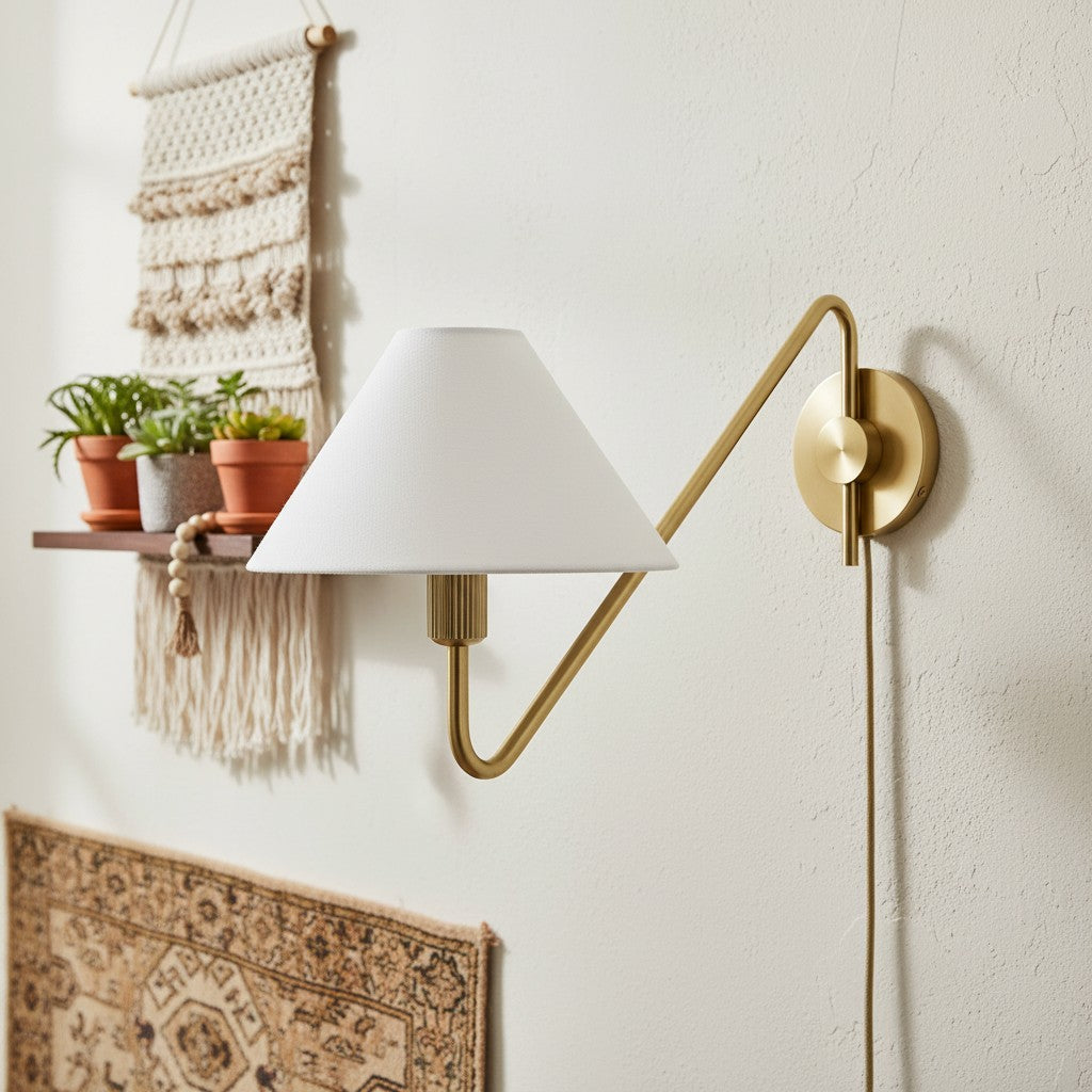 Freyza | Brass Fabric Wall Light – Bedroom Hallway