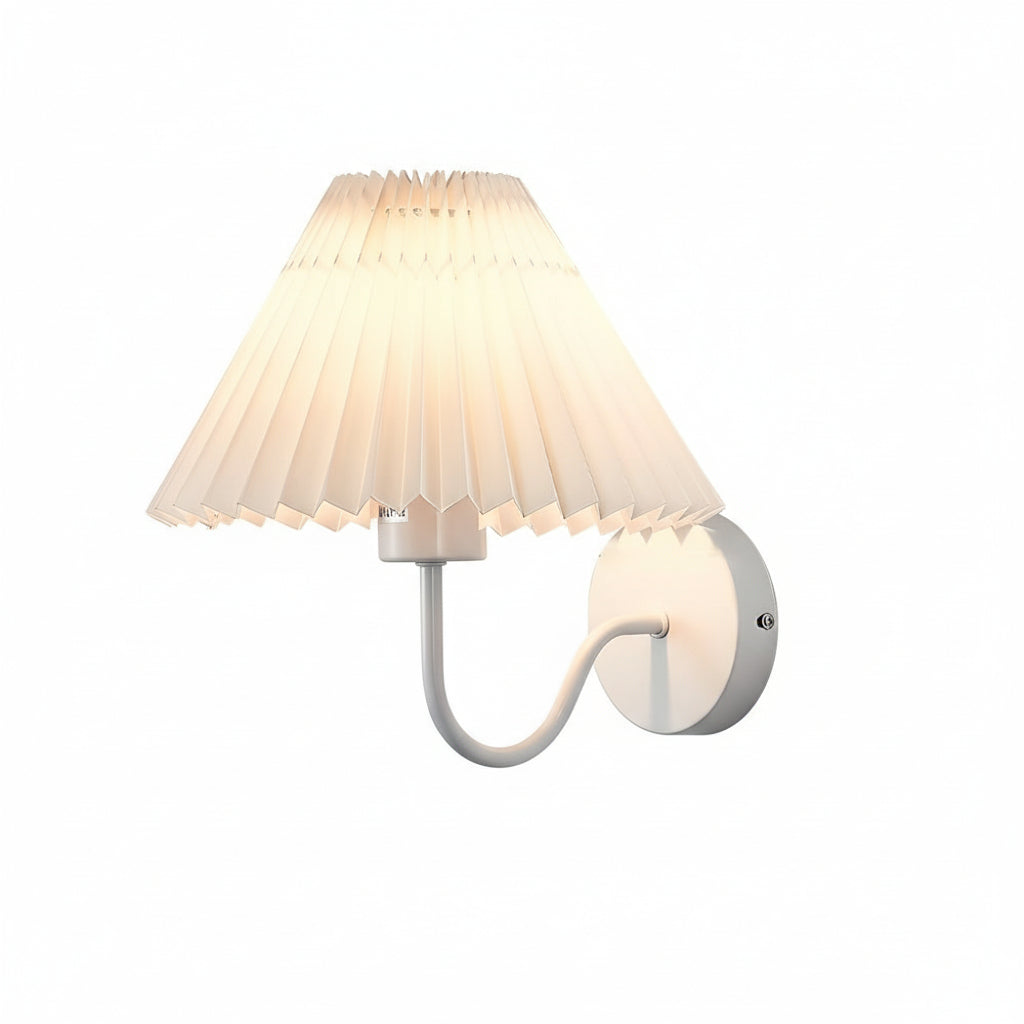Freyza - LED Wall Sconce Light – Vintage Metallic Armed Pleated Fabric Shade (36x14cm / 14.2x5.5in)