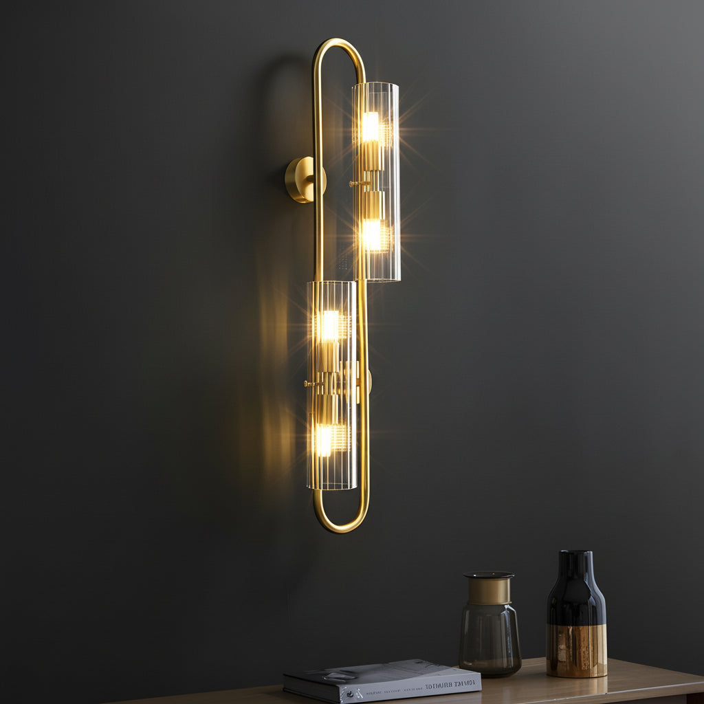 Freyza - Brass Wall Sconce – Modern 4-Light Oval Clear Glass Gold Vanity (G9 E12 & 60x30cm)