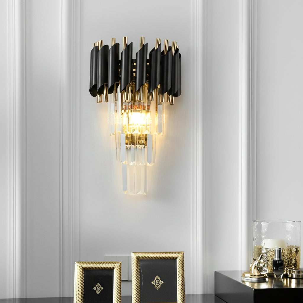 Freyza - LED Wall Sconce Light – Modern Postmodern Crystal Gold Black (35x25cm / 14x10in)