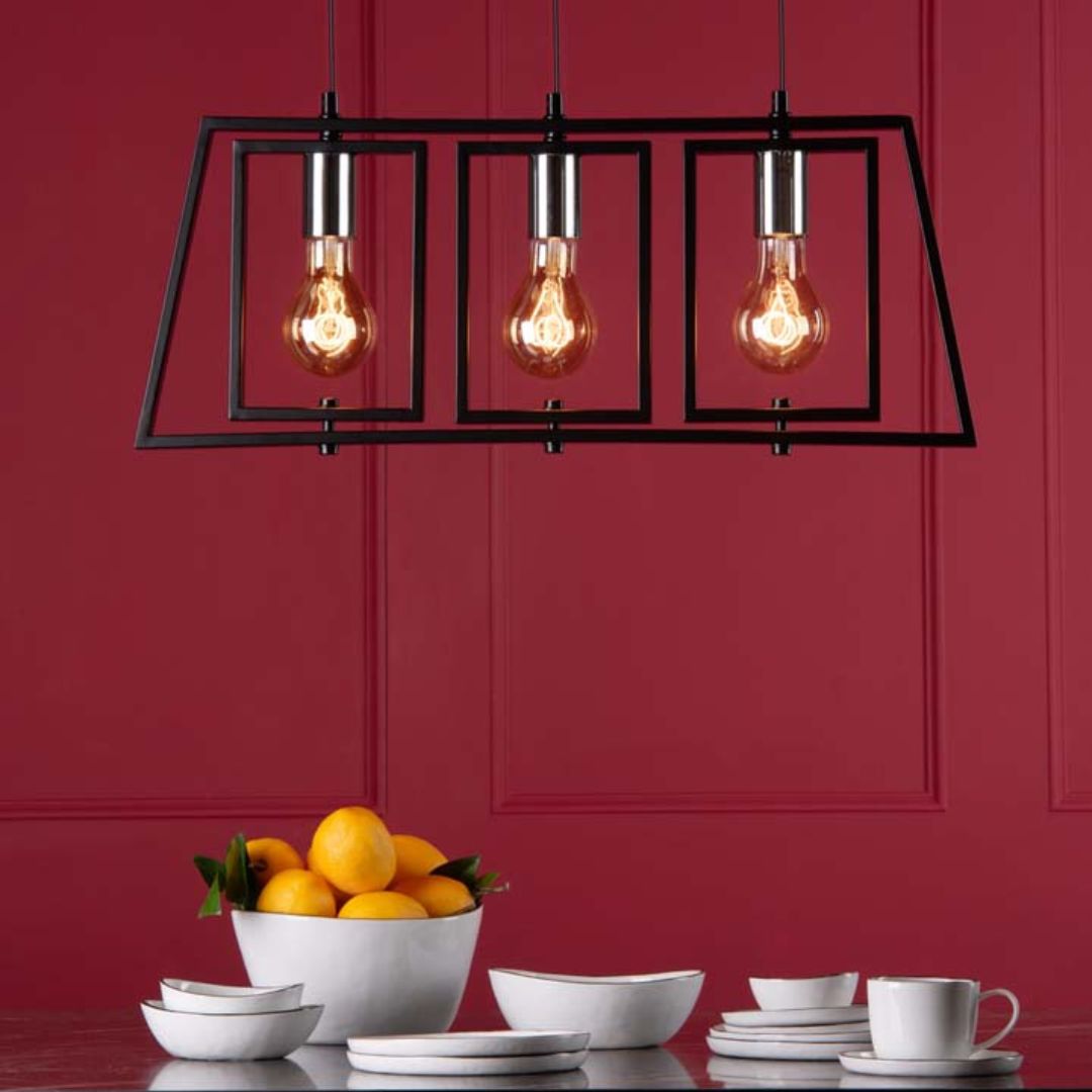 Freyza – 3-Light Matt Black Ceiling Bar | Adjustable Hanging Fixture with 3×E27 Bulb Fittings and Matte Black Finish