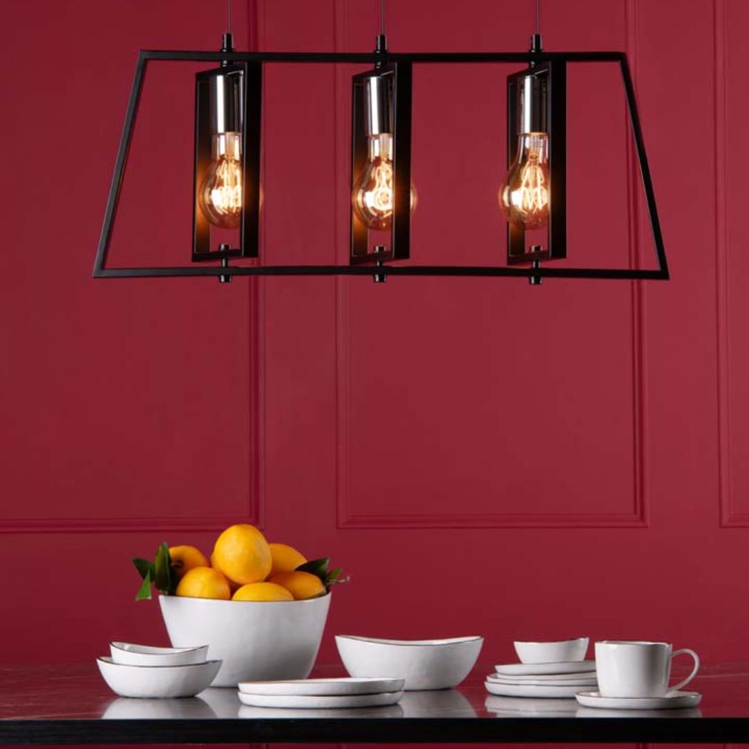 Freyza – 3-Light Matt Black Ceiling Bar | Adjustable Hanging Fixture with 3×E27 Bulb Fittings and Matte Black Finish