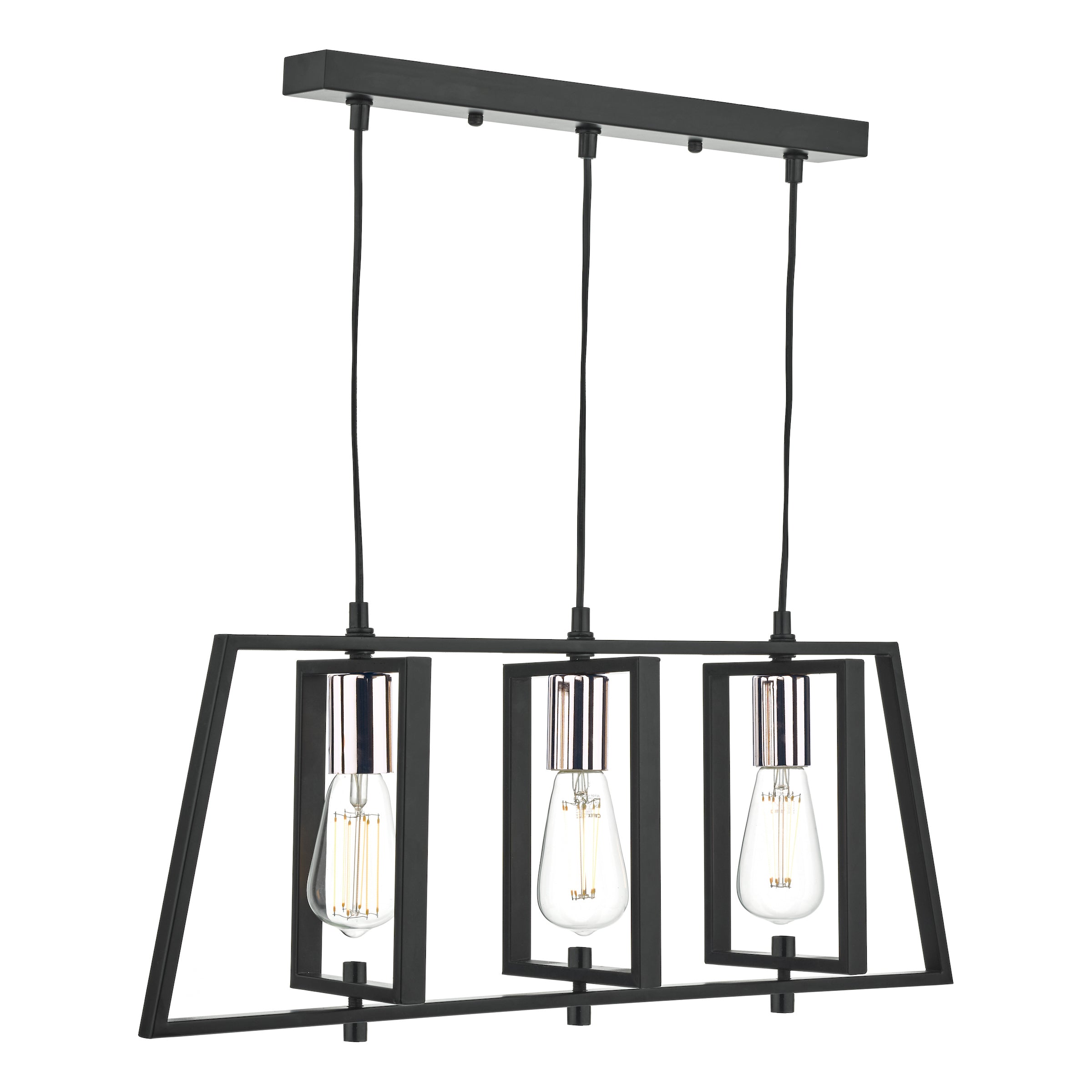Freyza – 3-Light Matt Black Ceiling Bar | Adjustable Hanging Fixture with 3×E27 Bulb Fittings and Matte Black Finish