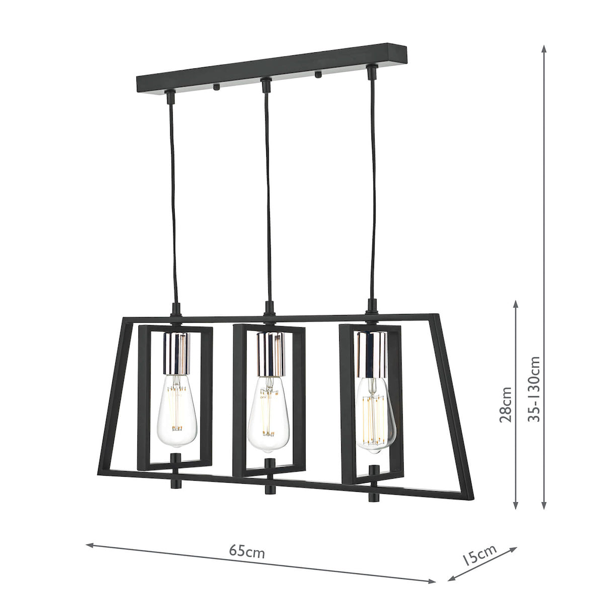 Freyza – 3-Light Matt Black Ceiling Bar | Adjustable Hanging Fixture with 3×E27 Bulb Fittings and Matte Black Finish