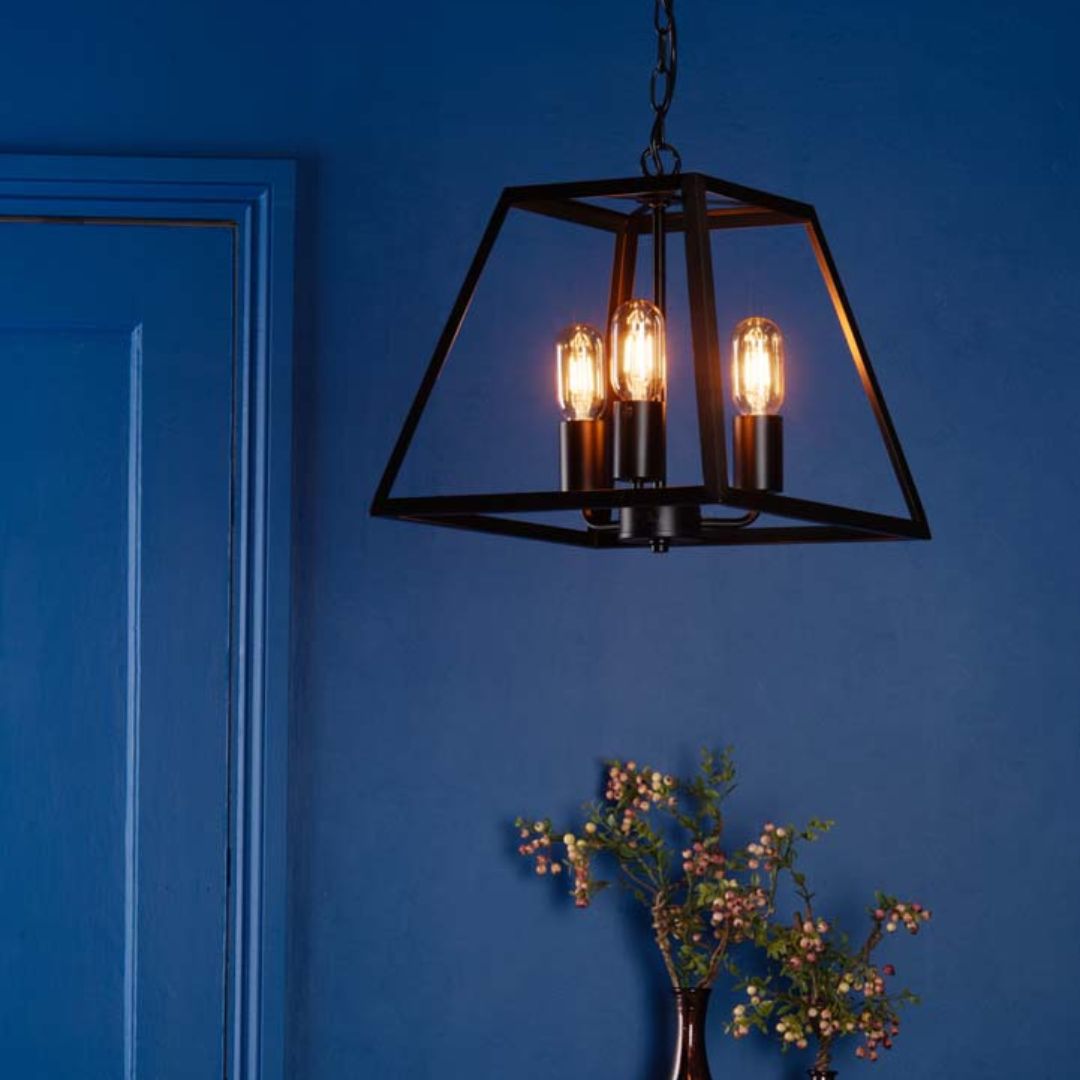 Freyza - Charley 3-Light Black Lantern Ceiling Pendant