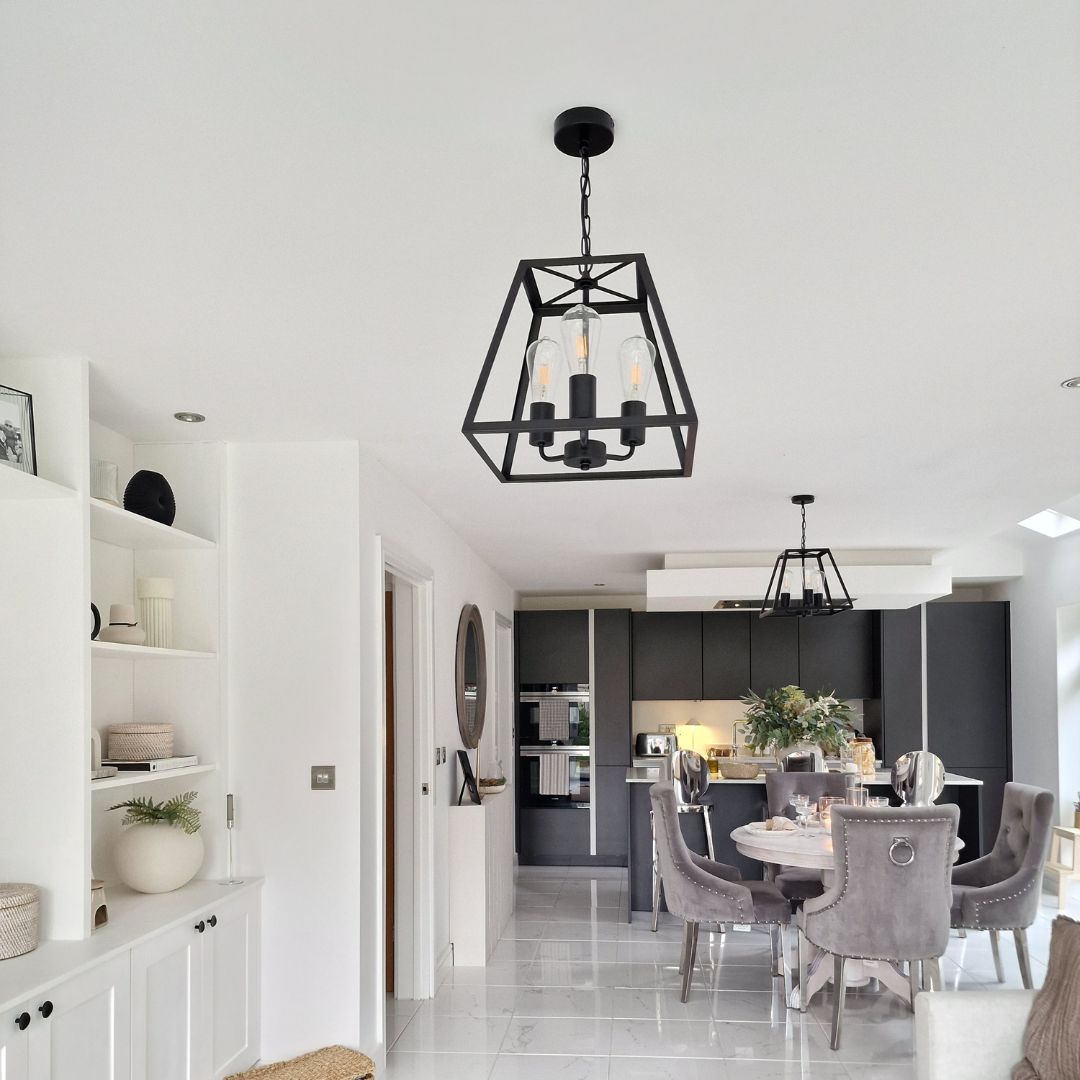 Freyza - Charley 3-Light Black Lantern Ceiling Pendant