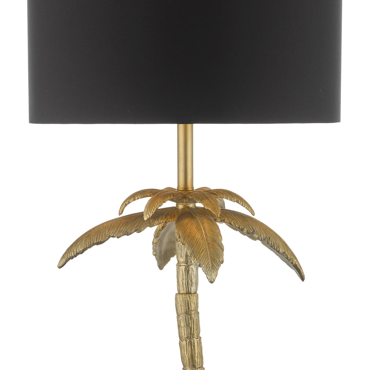 Freyza - Floor Lamp Antique Gold | Tropical Palm Tree Design with Black Fabric Shade | Quirky Gold Leaf Standing Light with Inline Foot Switch