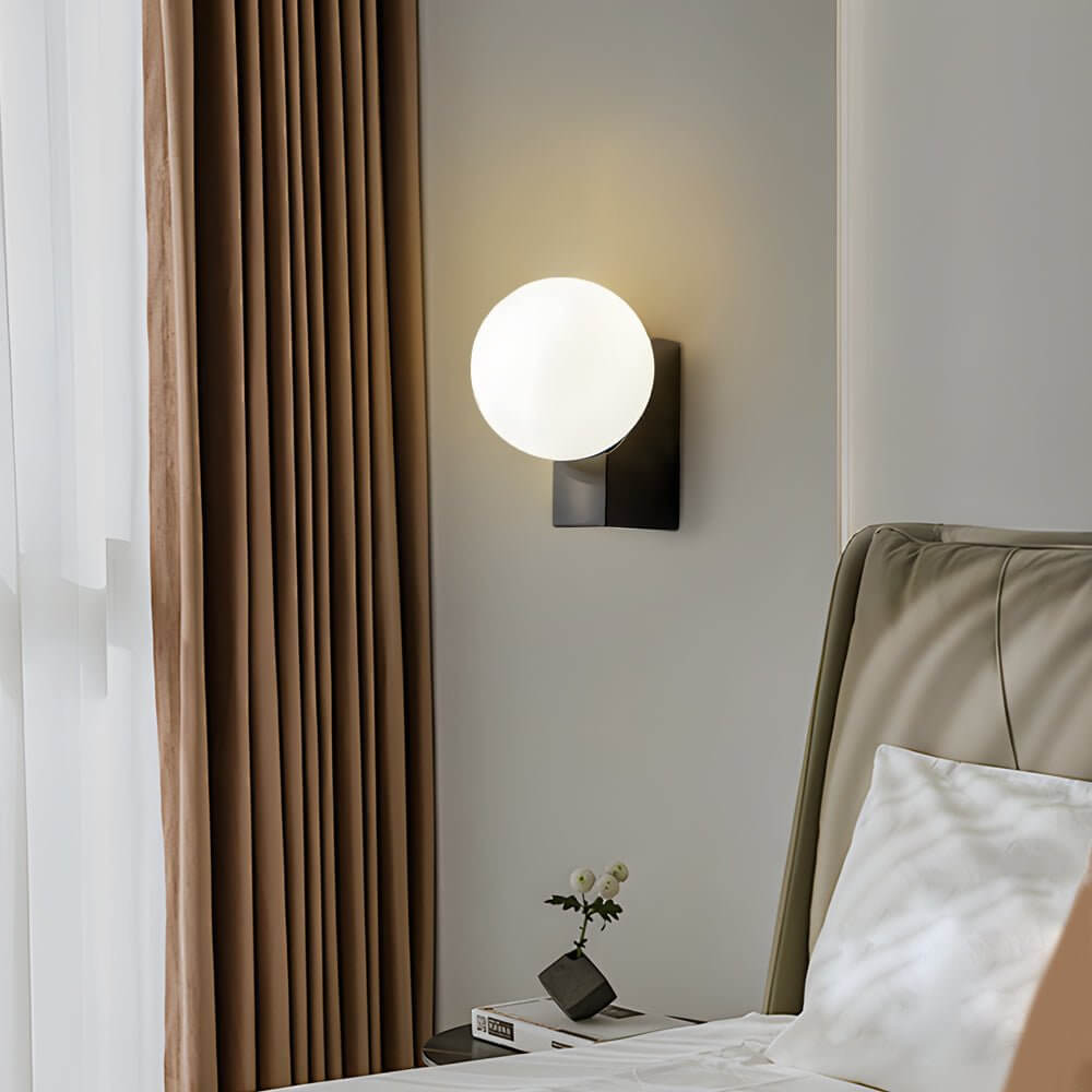 Freyza - LED Wall Sconce Light – Cream White Glass Ball Minimalist Globe (25x15cm / 9.8x5.9in)