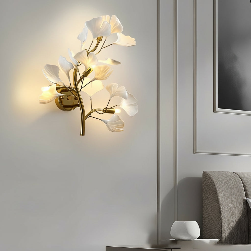 Freyza - Nordic Gold Leaves & Branches Wall Sconce – 3-Color Dimmable LED Botanical Art Light - Iron