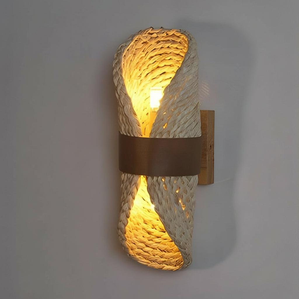 Freyza - Japanese Rattan Wood Wall Sconce – Woven Japandi LED Bedside Lamp (Warm White)