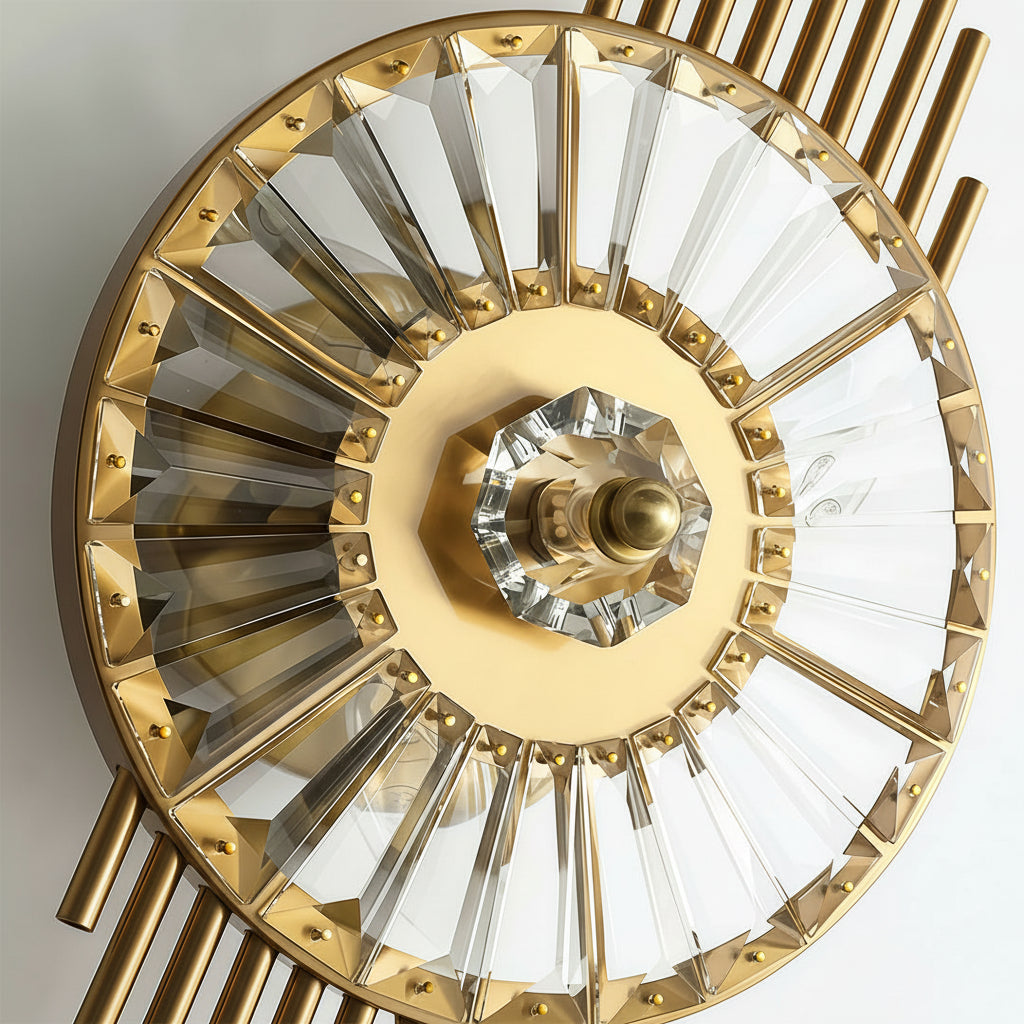 Freyza - LED Wandleuchte – Art Deco Sonnenstrahl Kristall Messing (65x25cm / 25.6x10in)