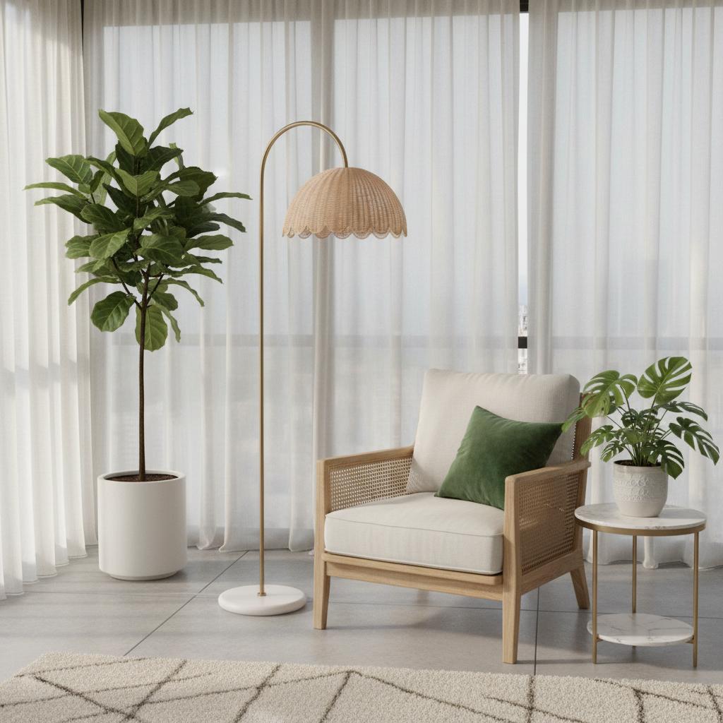 Freyza | Rattan Wood Floor Lamp – Living Room Bedroom