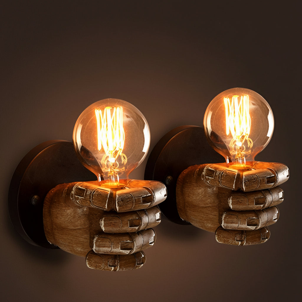 Freyza - Retro Industrial Fist Wall Sconce – Creative Hand-Shaped Art Deco Wall Lamp - E27, Black