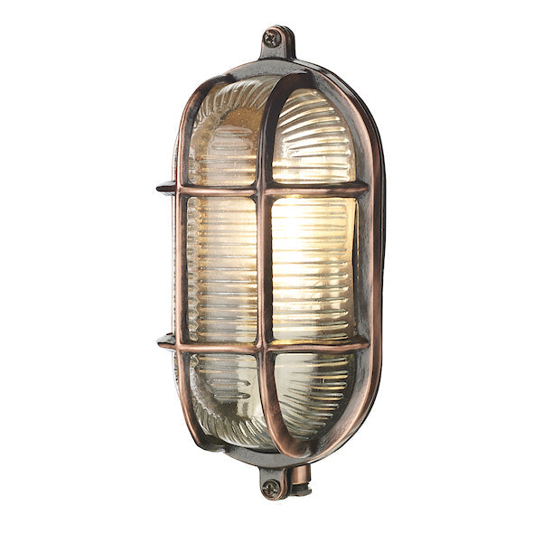 Freyza – David Hunt Admiral kleine ovale Bulkhead-Wandleuchte aus Antik-Kupfer IP64