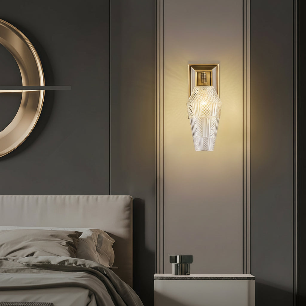 Freyza - LED Wall Sconce – French Retro Brass Textured Glass G9 (15x11x28cm)