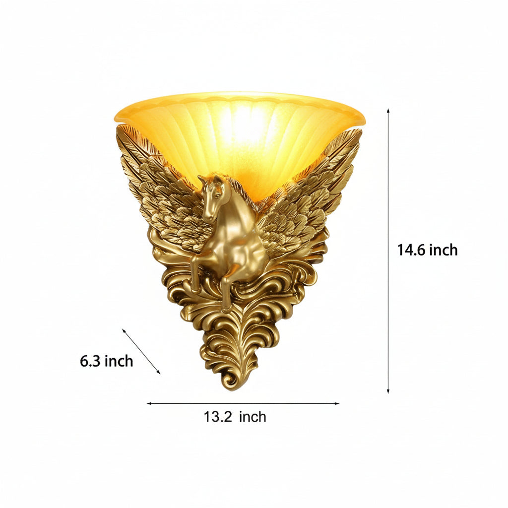 Freyza - LED Wall Sconce Light – Luxury Gold Horse Head Retro Resin (37x33.5cm / 14.6x13.2in)