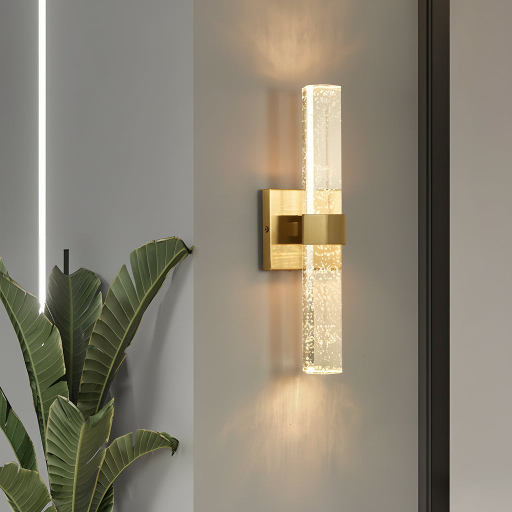 Freyza - Crystal Wall Sconce Bubble Cylinder Gold LED 40cm / 16in Up Down Hallway Light