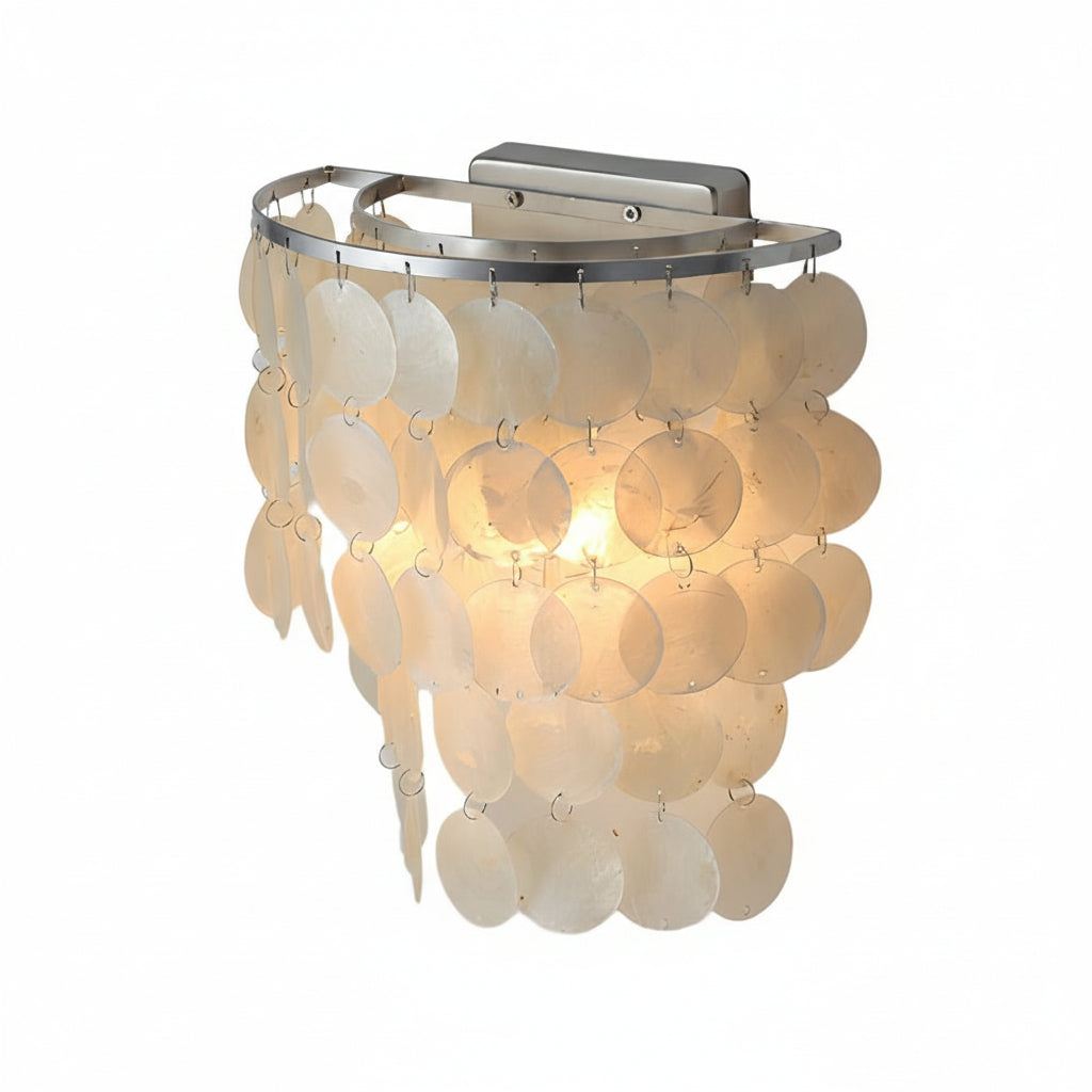 Freyza - Coastal Capiz Shell LED Wall Sconce – Natural Sea Shell Bedside Wall Lamp - Gold/Chrome