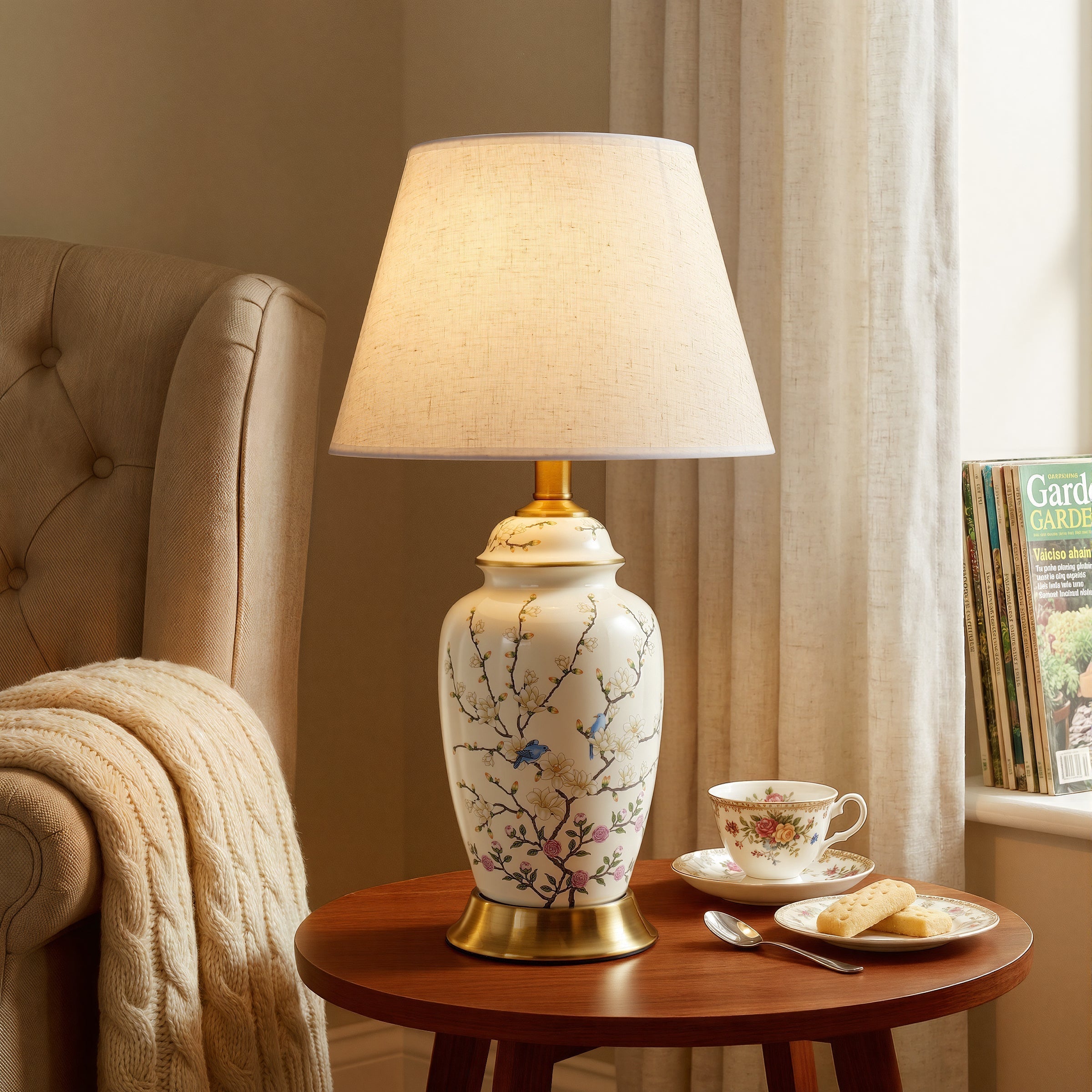Ceramic Elegance | Timeless Hand-Painted Chinoiserie Table Lamp 1