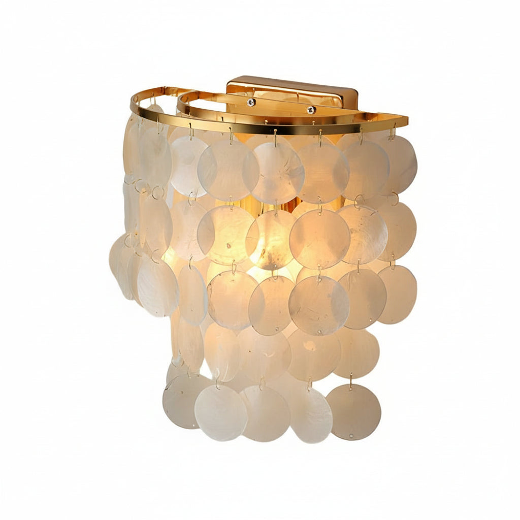 Freyza - Coastal Capiz Shell LED Wall Sconce – Natural Sea Shell Bedside Wall Lamp - Gold/Chrome