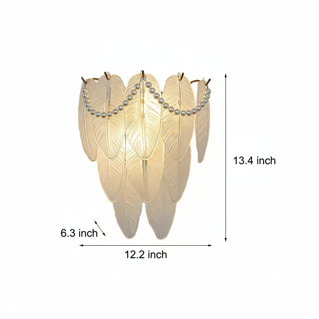 Freyza - Glass Wall Sconce – French Leaf Feather Pearl Gold (E14 Dimming & 31x34cm)
