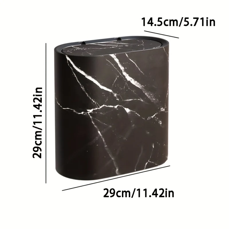 Trash Can with Lid, Marble Finish | Oval Slim Bathroom & Kitchen Bin