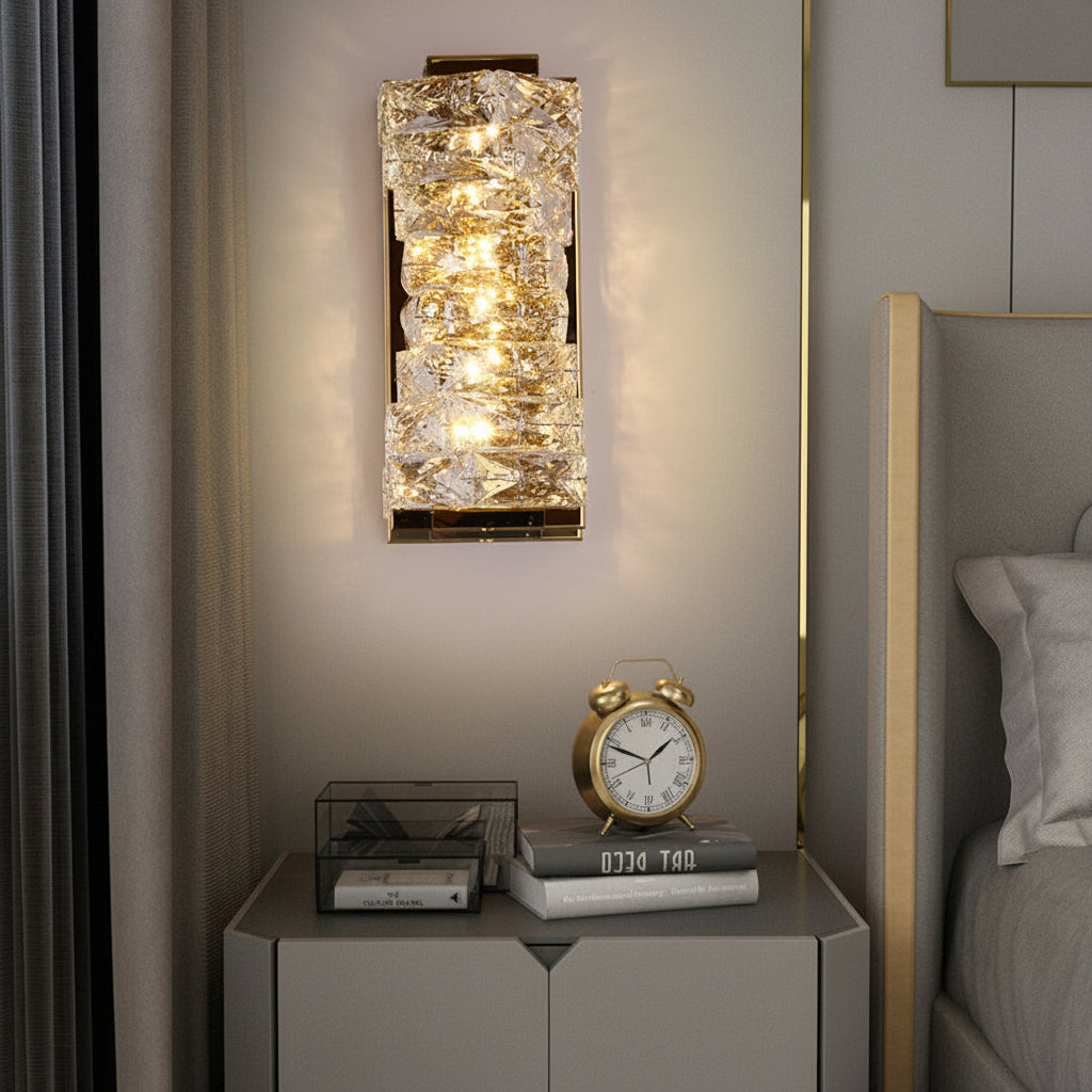 Freyza - Modern Crystal Pillar LED Wall Sconce – Luxury 3-Color Dimmable Wall Light (Gold/Silver)