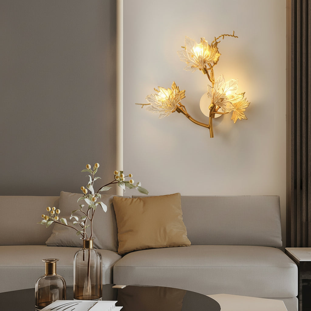 Freyza - LED Wall Sconce Light – Nordic Glass Maple Leaves Art Deco (53x48cm / 20.9x18.9in)