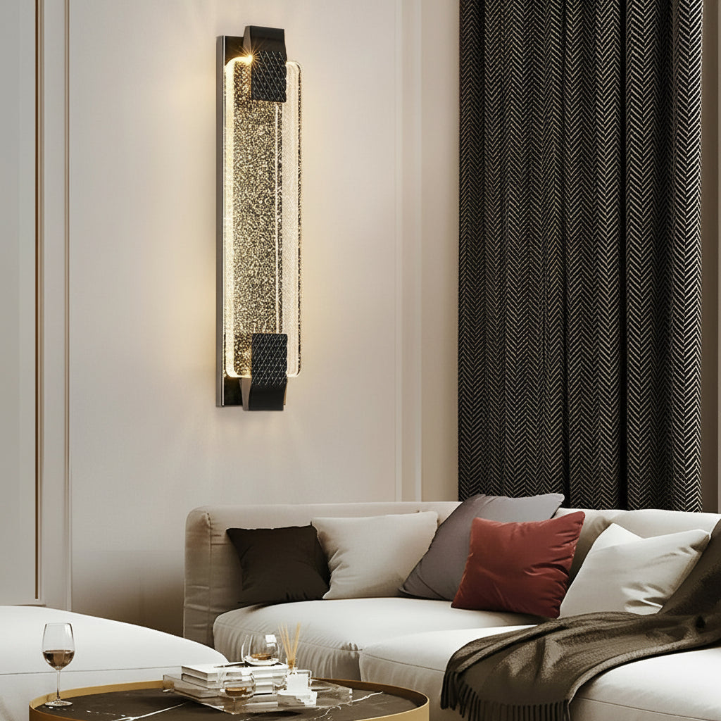 Freyza - Modern Crystal Bubble LED Wall Sconce – Luxury 3-Color Dimmable Strip Lamp (Black/Gold)