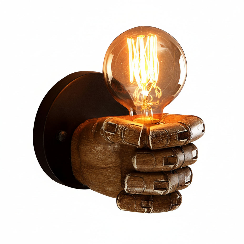 Freyza - Retro Industrial Fist Wall Sconce – Creative Hand-Shaped Art Deco Wall Lamp - E27, Black