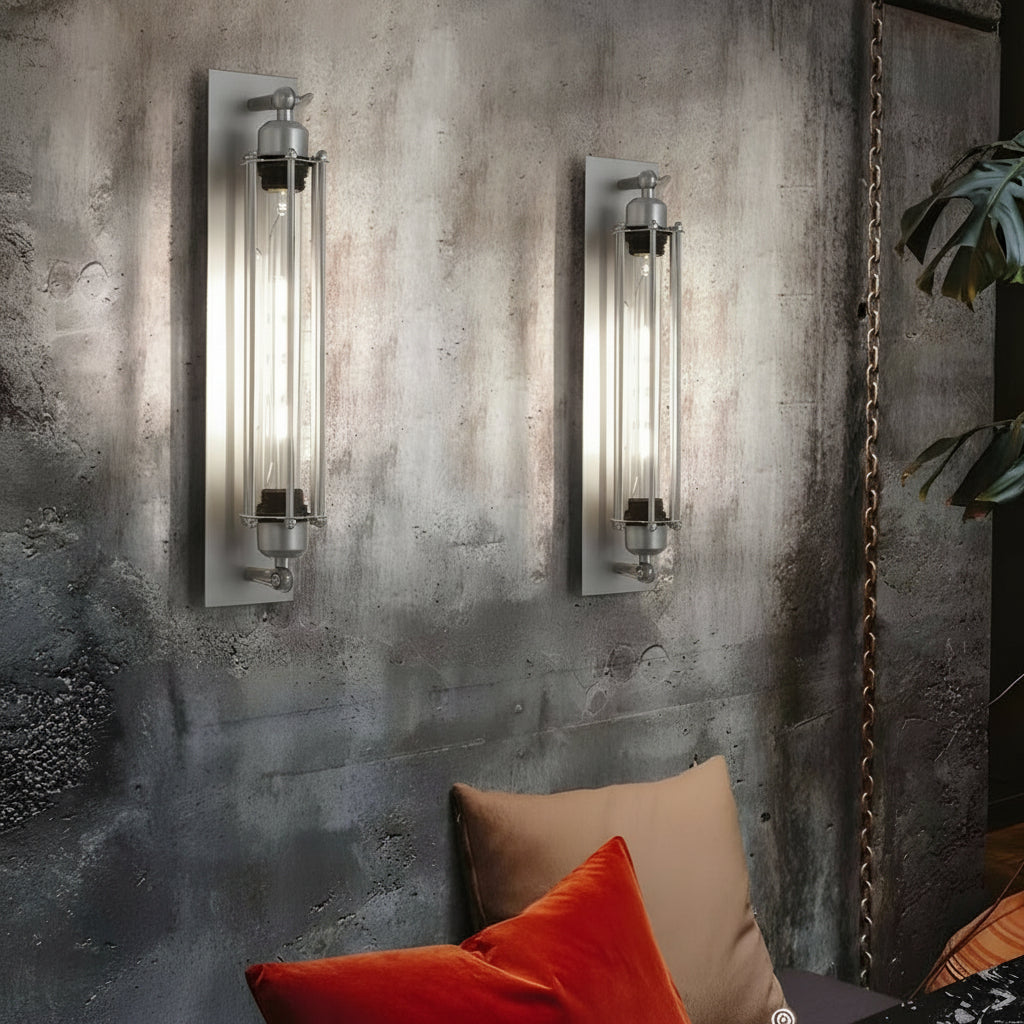 Freyza - LED Wall Sconce Light – Industrial Vintage Flute Chrome Iron (48x10cm / 18.9x3.9in)